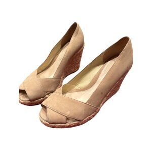 Antonio Melani Nude Leather Espadrille Wedge Peep Toe Heels Size 8